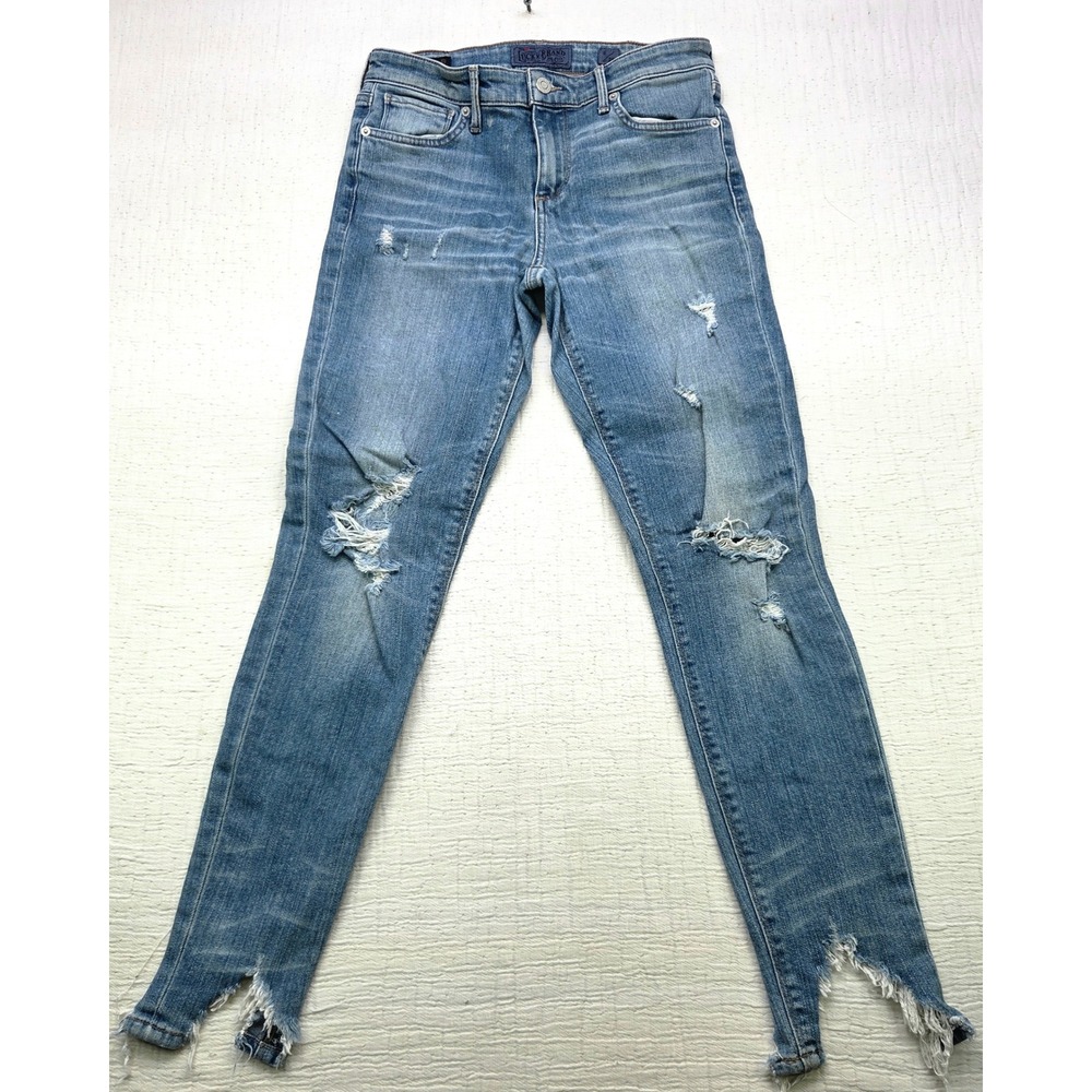 Lucky Brand Ava Skinny Jeans 6/28 Light Wash Distressed Step Hem 7W13931